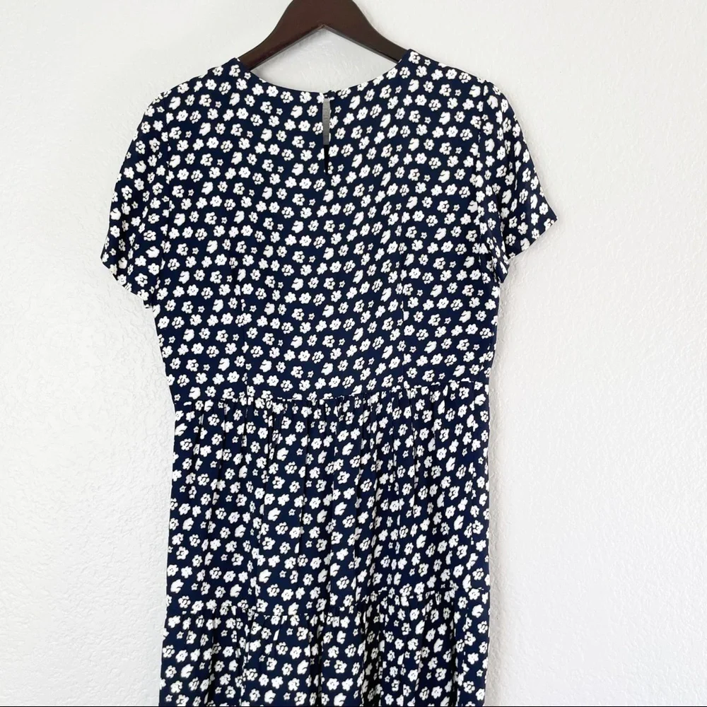 NWT J.CREW Blurred Floral Tiered Dress Navy 10